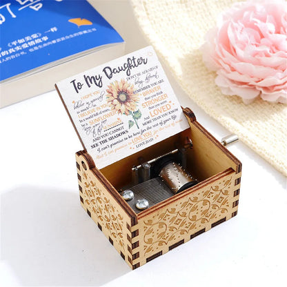 Carving Wooden Hand Crank Music Box Mini Musical Box You Are My Sunshine Theme Birthday Gift for Wife Husband Daughter Friend