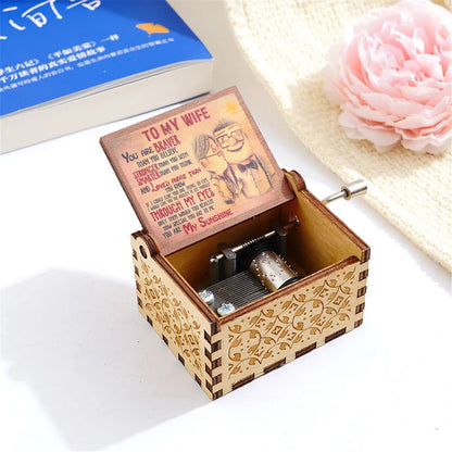 Carving Wooden Hand Crank Music Box Mini Musical Box You Are My Sunshine Theme Birthday Gift for Wife Husband Daughter Friend