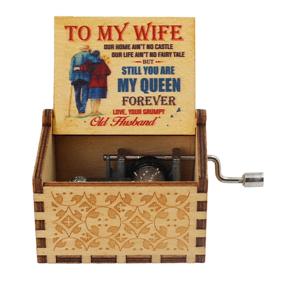 Carving Wooden Hand Crank Music Box Mini Musical Box You Are My Sunshine Theme Birthday Gift for Wife Husband Daughter Friend