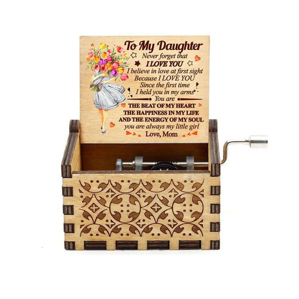 Carving Wooden Hand Crank Music Box Mini Musical Box You Are My Sunshine Theme Birthday Gift for Wife Husband Daughter Friend