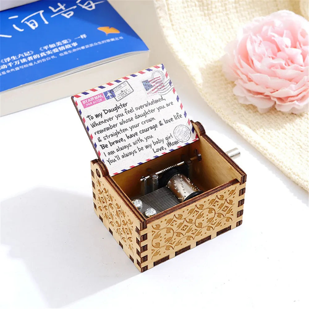 Carving Wooden Hand Crank Music Box Mini Musical Box You Are My Sunshine Theme Birthday Gift for Wife Husband Daughter Friend