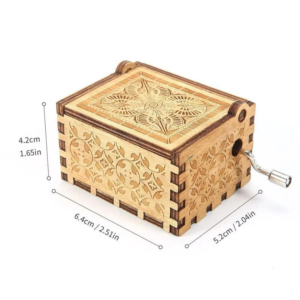 Carving Wooden Hand Crank Music Box Mini Musical Box You Are My Sunshine Theme Birthday Gift for Wife Husband Daughter Friend